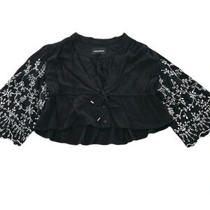 Sabina Musayev Revolve size Medium Black Cropped Embroidered Sleeve Top Designer